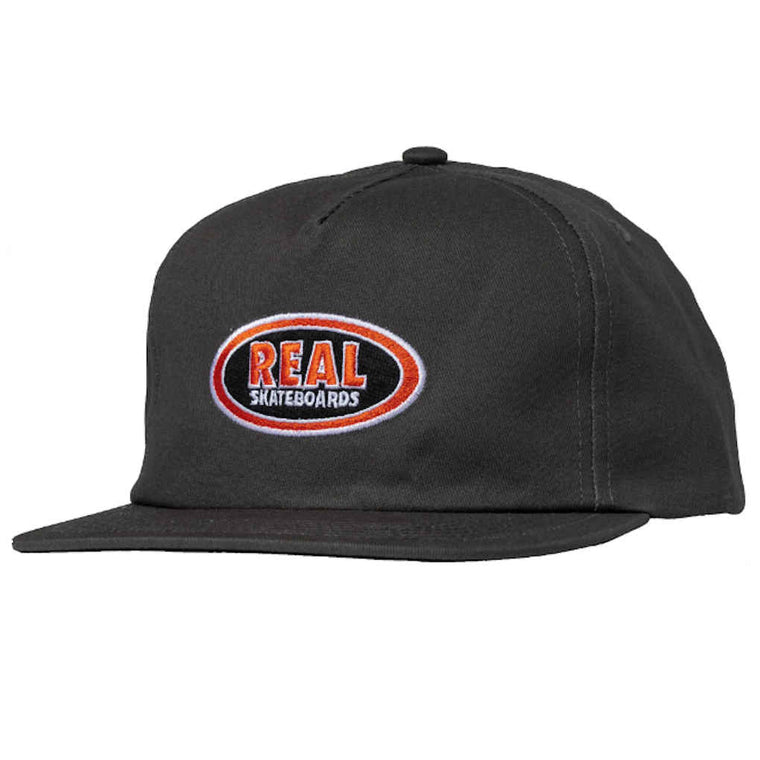Real Oval Emb Snapback Charcoal Red