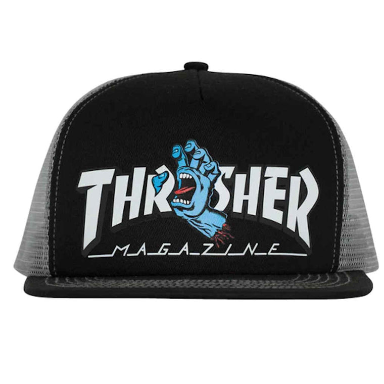 Santa Cruz Thrasher Screaming Logo Trucker Hat Black Grey