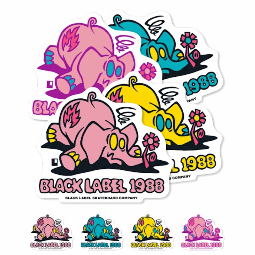 Black Label Sticker Pink Elephant Small