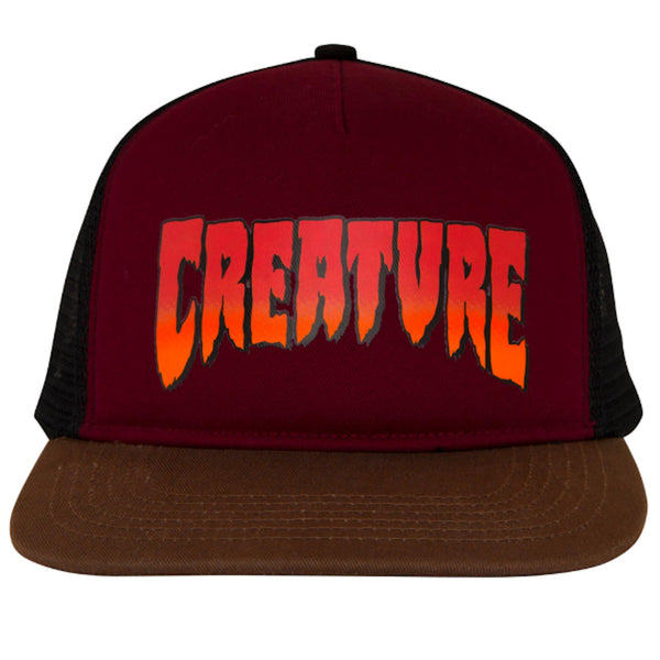 Creature Logo Trucker Hat Burgundy Grey