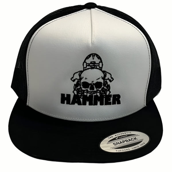 Hammer Skull Logo Trucker Hat White Black