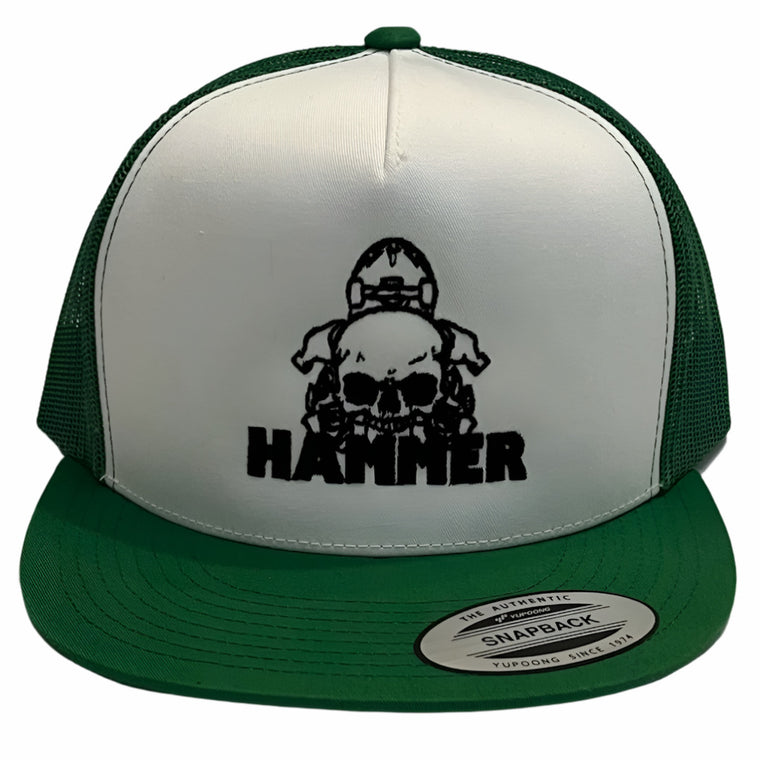 Hammer Skull Logo Trucker Hat White Green