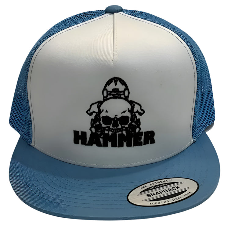 Hammer Skull Logo Trucker Hat White Light Blue