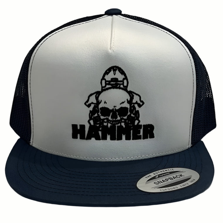 Hammer Skull Logo Trucker Hat White Navy
