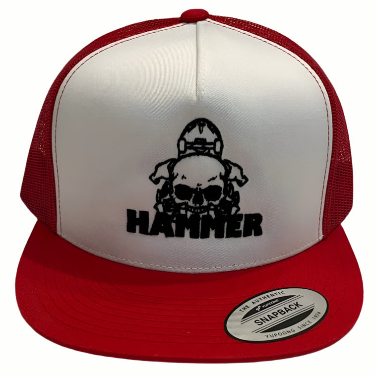 Hammer Skull Logo Trucker Hat White Red