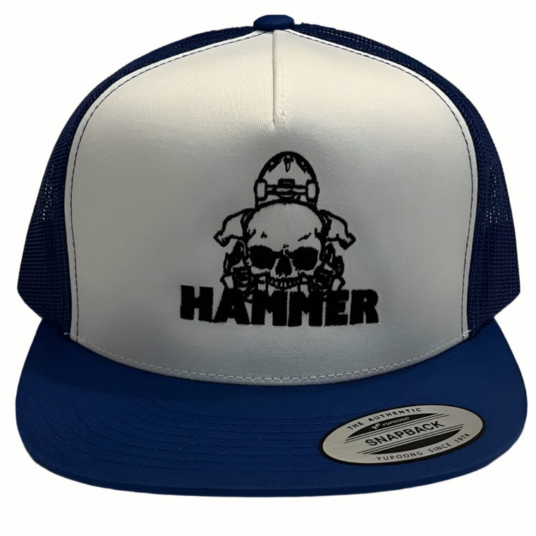 Hammer Skull Logo Trucker Hat White Royal