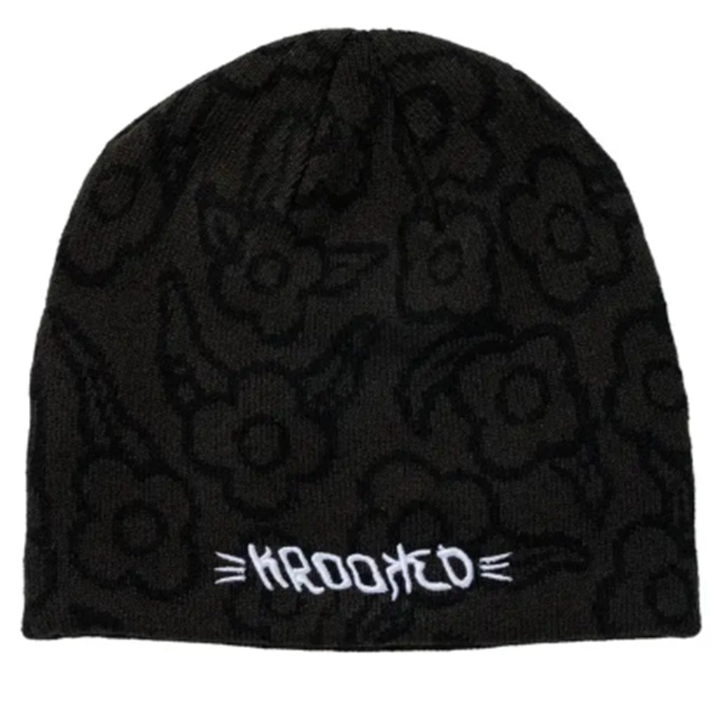 Krooked Brush Script Flowers Beanie Black