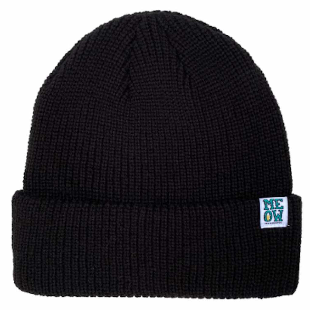 Meow Stacked Cuff Beanie Black