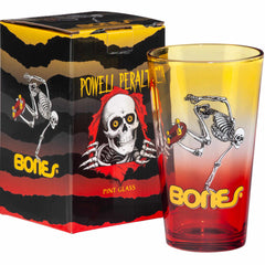 Powell Peralta Pint Glass Skateboard Skeleton Yellow Red Fade