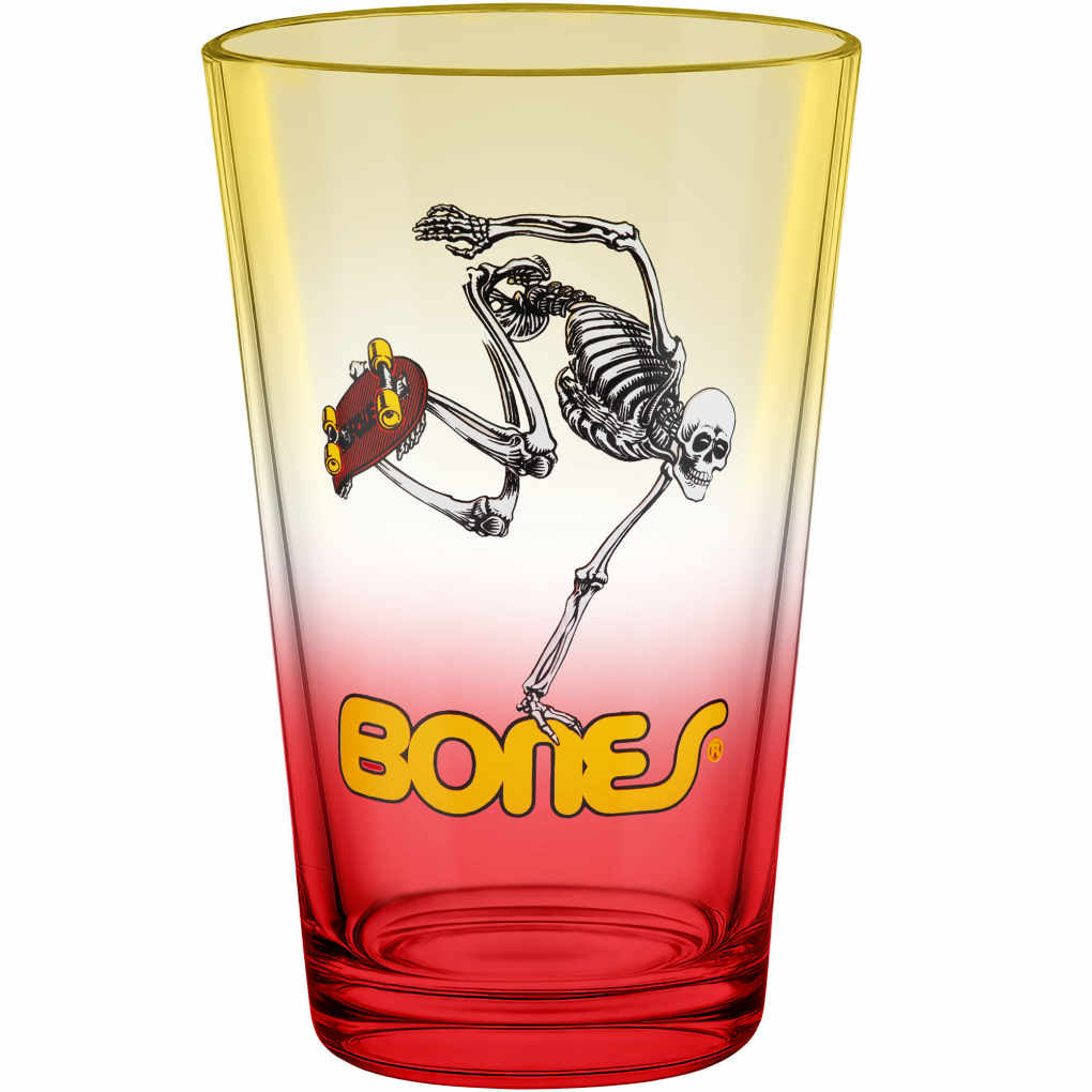 Powell Peralta Pint Glass Skateboard Skeleton Yellow Red Fade