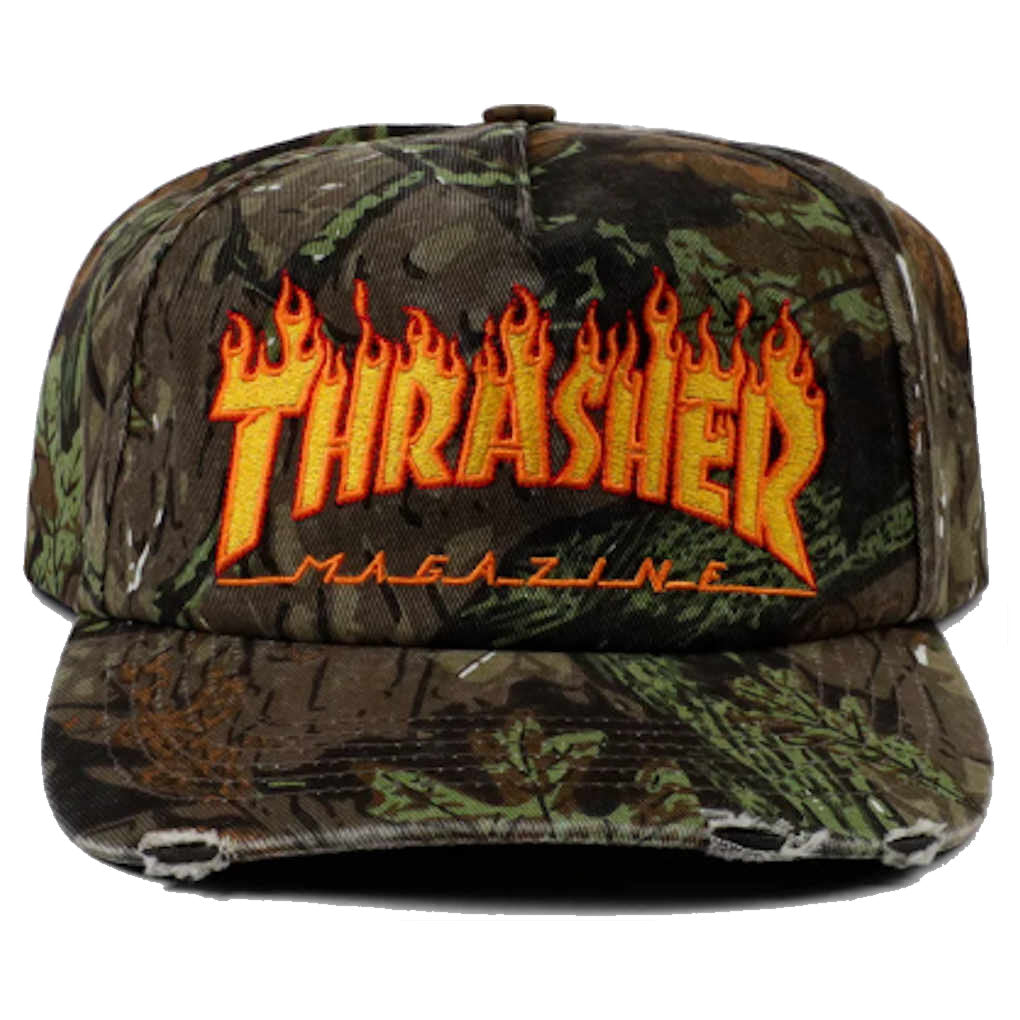 Thrasher Flame Distressed Snapback Camo