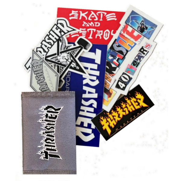 Thrasher Wallet Grey & Sticker Gift Pack