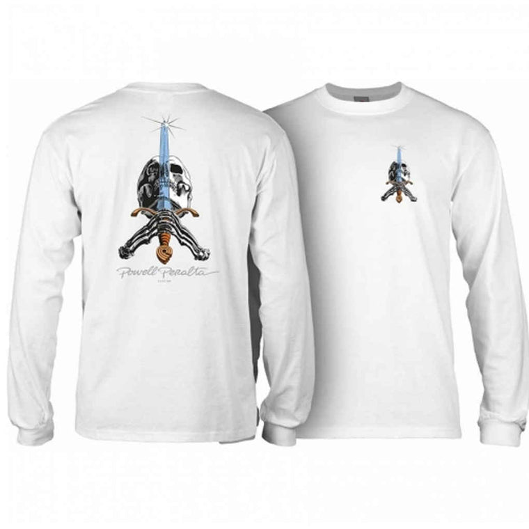 Powell Peralta Skull & Sword Long Sleeve White Small ONLY