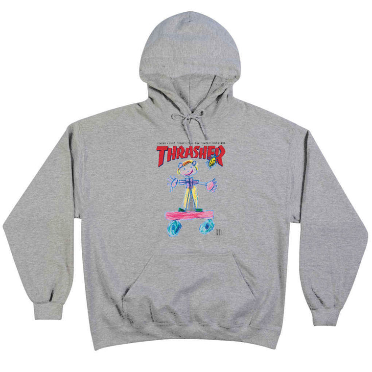 Thrasher Kid Cover Hoodie Athletic Grey Small ONLY
