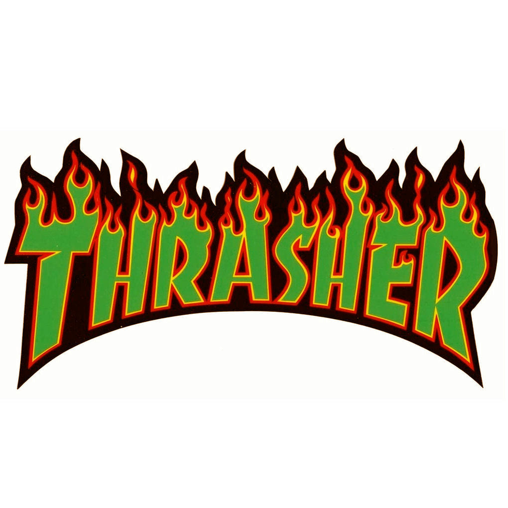 Thrasher Flame Medium Sticker Green Letters